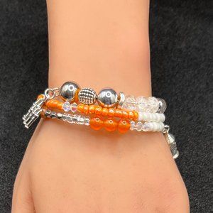 Silver Charm Boho Beaded Bracelet For Women